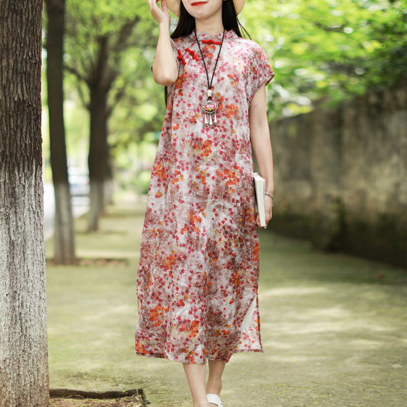 Summer Vintage Floral Sleeveless Linen Dress May 2022 New Arrival 