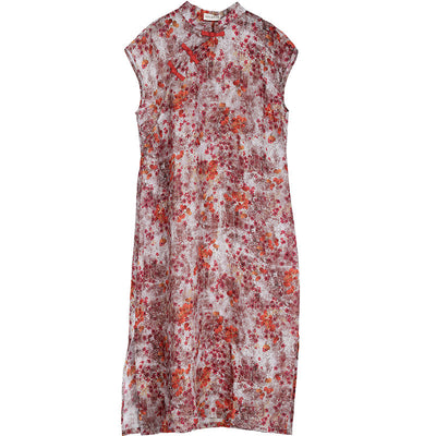 Summer Vintage Floral Sleeveless Linen Dress May 2022 New Arrival M Floral 