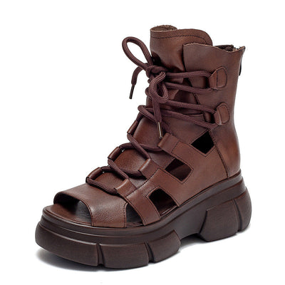 Summer Vintage Hollow Leather Platform Sandals May 2022 New Arrival 