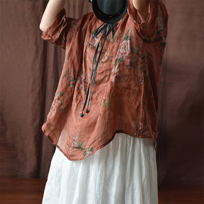 Summer Vintage Long Sleeve Thin Linen Blouse May 2022 New Arrival 