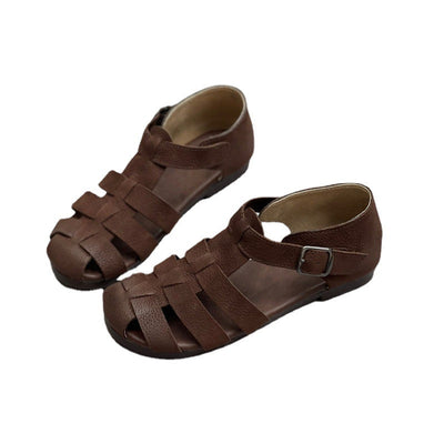 Summer Vintage Strappy Leather Handmade Casual Sandals May 2022 New Arrival 