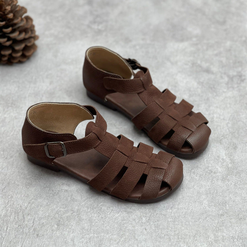 Summer Vintage Strappy Leather Handmade Casual Sandals May 2022 New Arrival Brown 35 