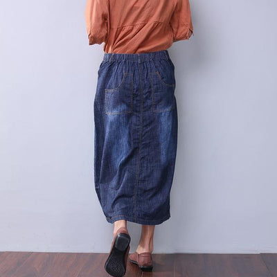 Summer Women Denim Applique Blue Skirt - Babakud