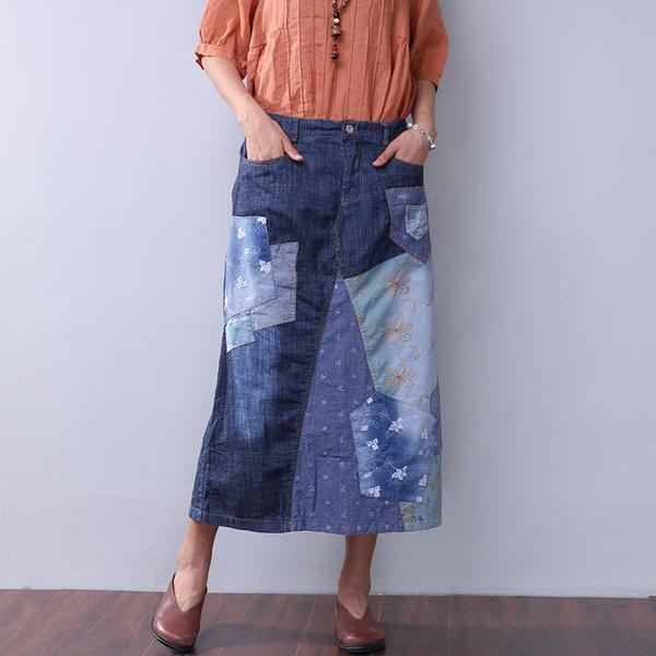Summer Women Denim Applique Blue Skirt – Babakud