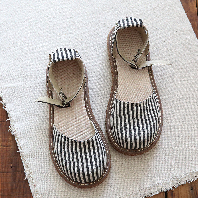 Summer Women Retro Stripe Canvas Sandals