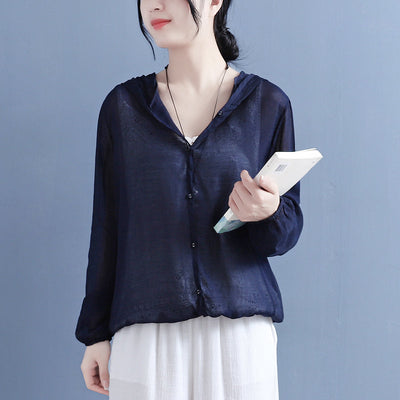 Summer Women Ultra-Thin Sun Protection Cotton Hoodie May 2022 New Arrival One Size Navy 