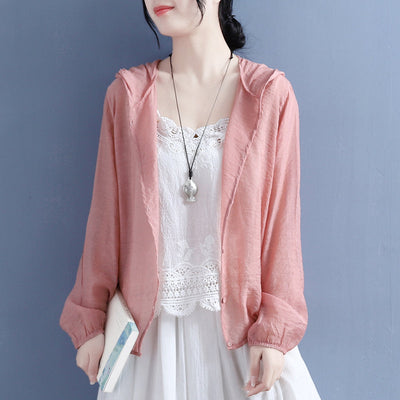 Summer Women Ultra-Thin Sun Protection Cotton Hoodie May 2022 New Arrival One Size Pink 