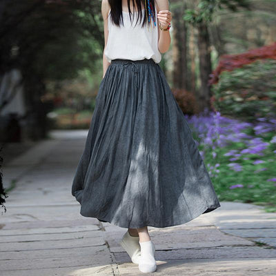 Sweet Half Cotton And Linen Tie-Dye Skirt May 2021 New-Arrival One Size Gray 