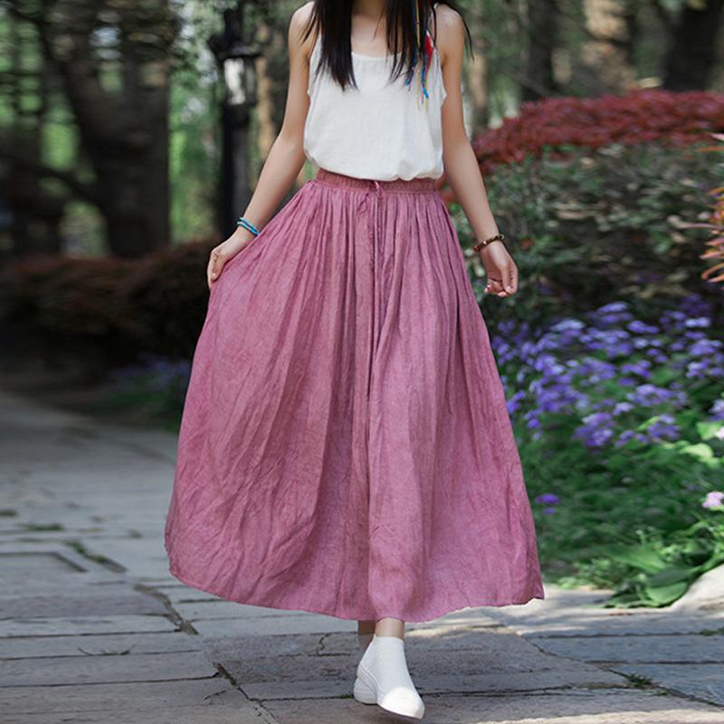 Sweet Half Cotton And Linen Tie-Dye Skirt May 2021 New-Arrival One Size Light Pink 