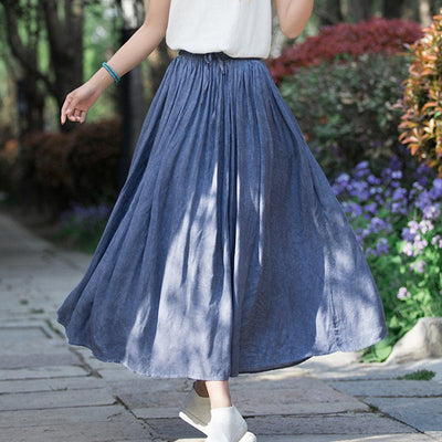 Sweet Half Cotton And Linen Tie-Dye Skirt May 2021 New-Arrival One Size Sky Blue 