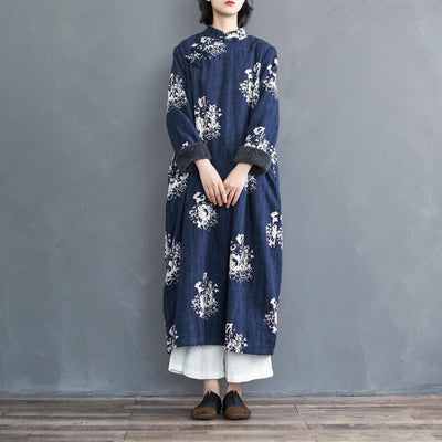 Thickened Disc Button Dress Nov 2020-New Arrival FREE SIZE BLUE 