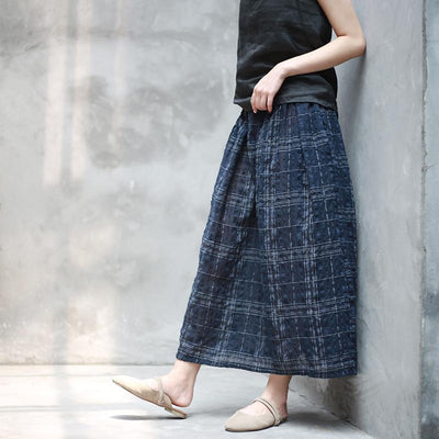 BABAKUD Thin Cotton Retro Plaid Linen Skirt
