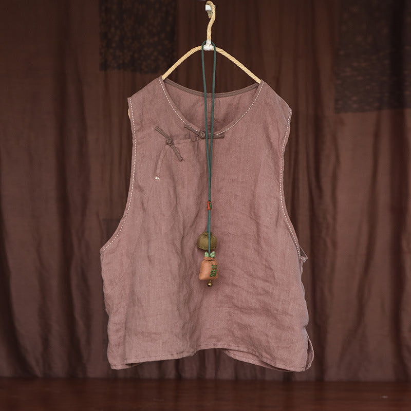 Traditional Handmade Embroidered Hem Retro Linen Vest