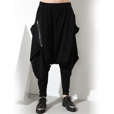 Unisex Hip Hop Drop Crotch Pants With Zipper 2019 April New One Size Black 