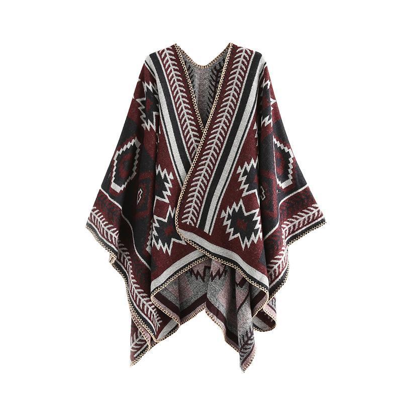 Vacation Style Geometric Pattern Cloak Thickened Shawl ACCESSORIES 