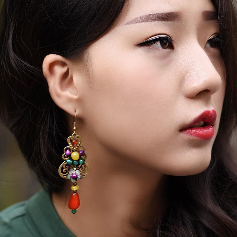 Vintage Agate Hollow Out Drop Earrings