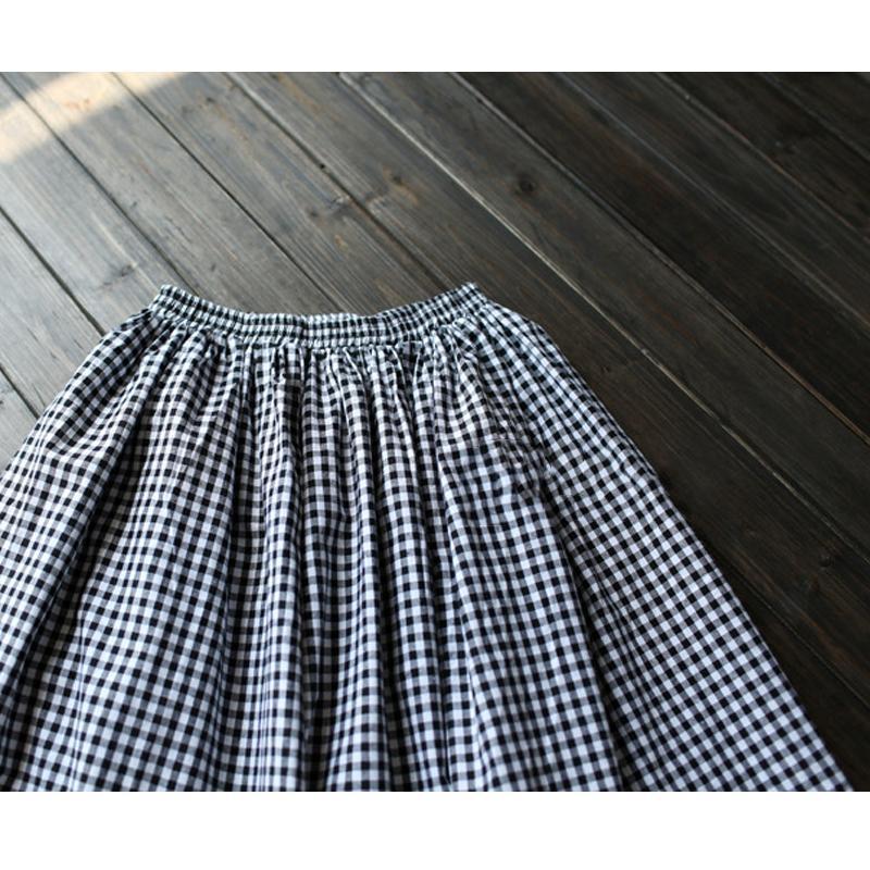 Vintage Cotton Plaid Loose Women Skirt