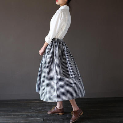 Vintage Cotton Plaid Loose Women Skirt 2019 April New One Size Black-White 