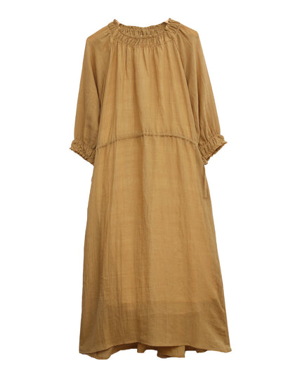Vintage Double Layers Solid Casual Loose Linen Dress May 2022 New Arrival 
