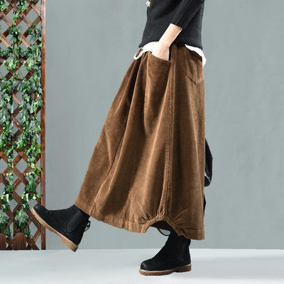 Vintage Elastic Waist Cotton Corduroy Skirt - Babakud