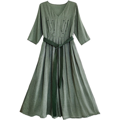 Vintage Elegant Casual Spring Summer Cotton Linen Dress