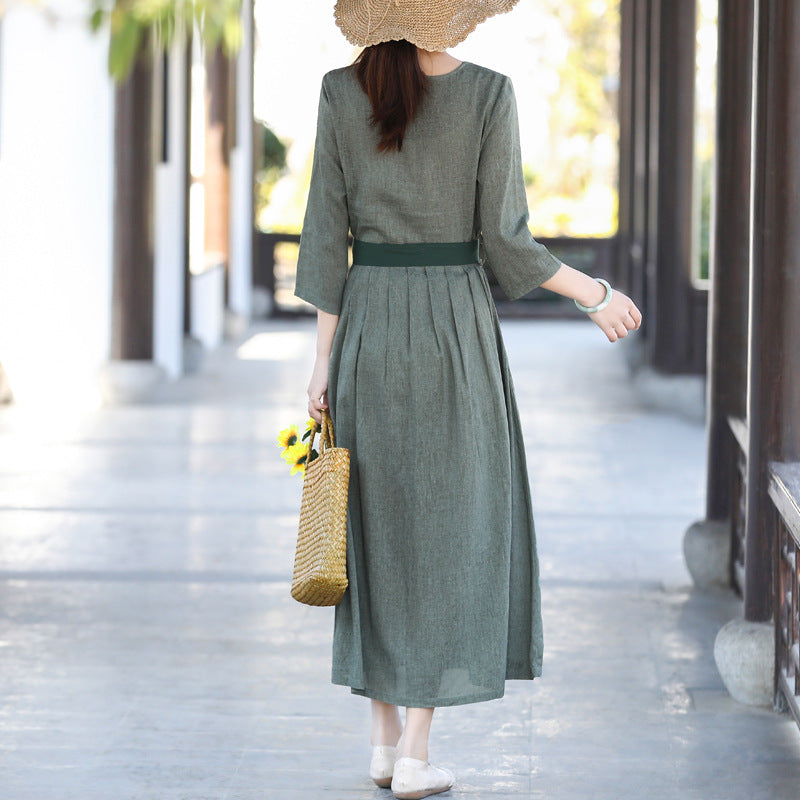 Vintage Elegant Casual Spring Summer Cotton Linen Dress Apr 2022 New Arrival 