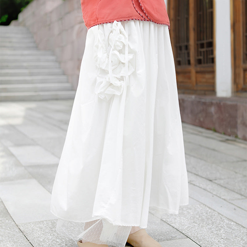 Vintage Elegant Multilayer Lace Floral Decorated Cotton Skirt