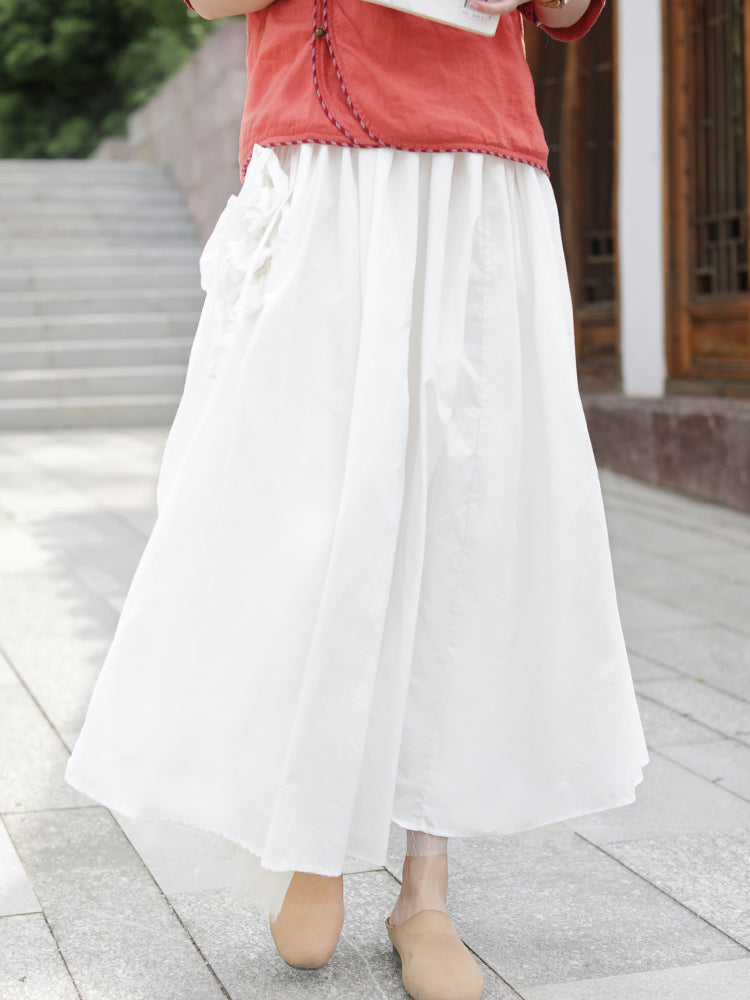 Vintage Elegant Multilayer Lace Floral Decorated Cotton Skirt May 2022 New Arrival 