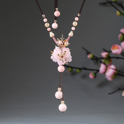 Vintage Ethnic Coloured Glazed Pink Flower Handmade Necklace Dec 2021 New Arrival 