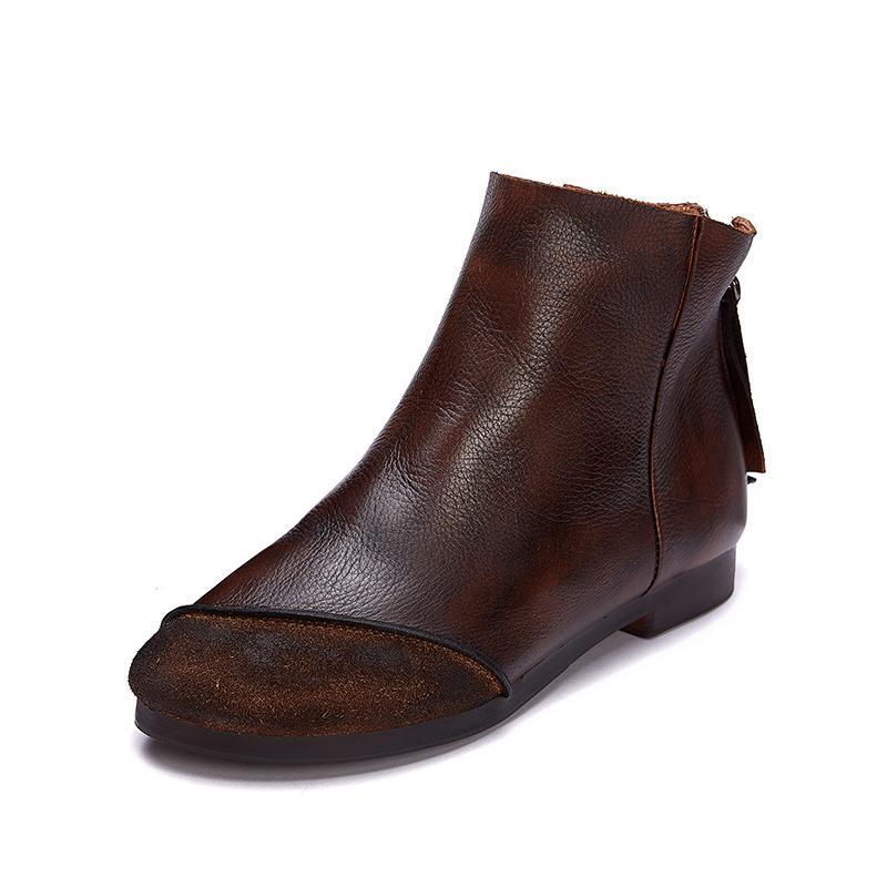 Vintage Ethnic Leather Soft Bottom Casual Boots - Babakud