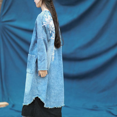 Vintage Ethnic Style Embroidery Zen Accident Coat 2019 March New One Size Blue 