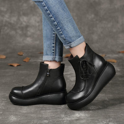 Vintage Ethnic Style Leather Comfortable Soft Bottom Boots - Babakud