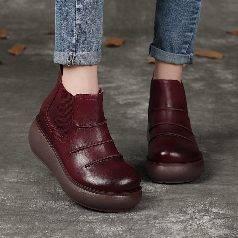 Vintage Ethnic Style Leather Comfortable Soft Bottom Boots