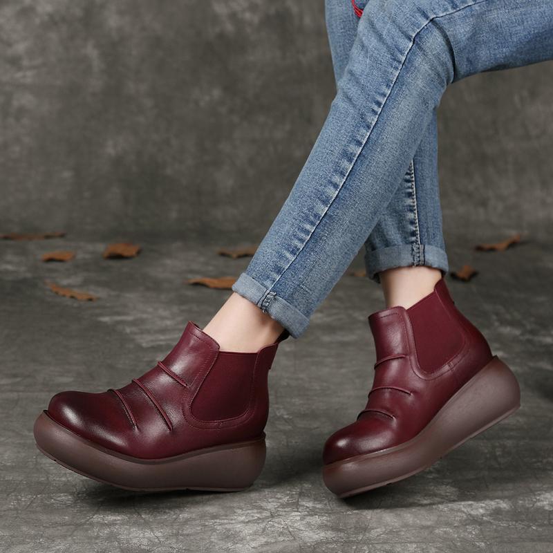 Vintage Ethnic Style Leather Comfortable Soft Bottom Boots - Babakud