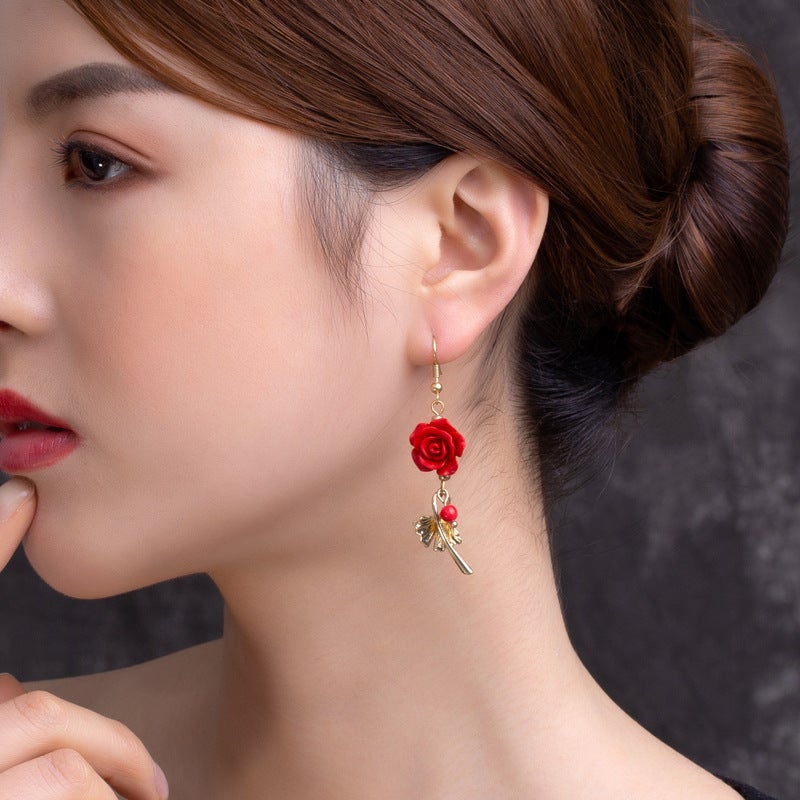 Vintage Ethnic Style Rose Alloy Handmade Earrings Dec 2021 New Arrival 