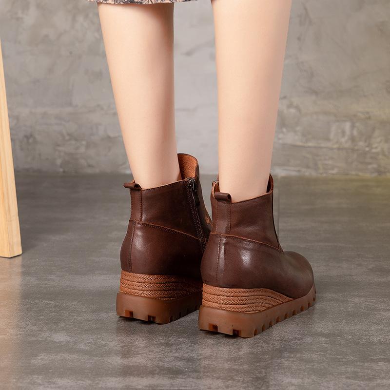 Vintage Handmade Leather Round Toe High Heel Boots 