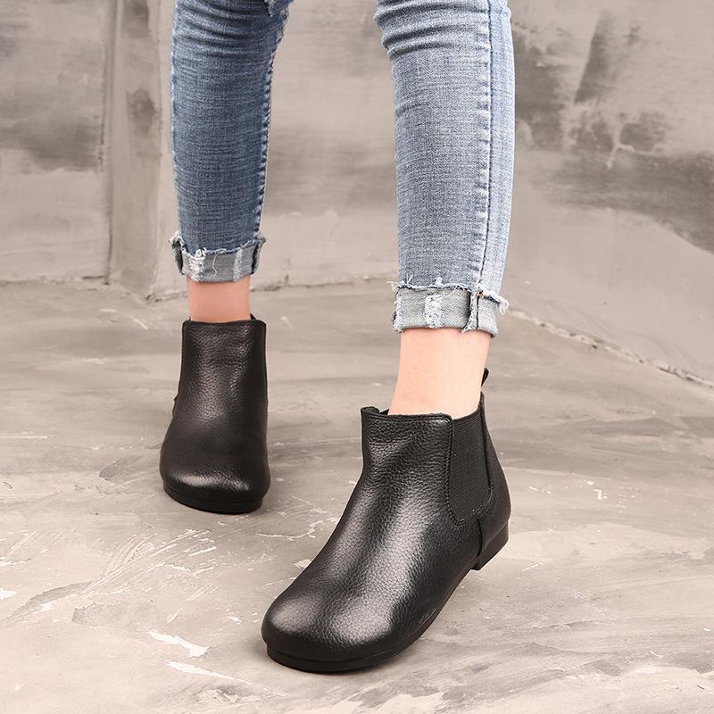 Vintage Handmade Short Boots Flat Literary Cotton Boots 2019 March New 35 Black 
