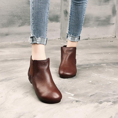 Vintage Handmade Short Boots Flat Literary Cotton Boots 2019 March New 35 Brown 