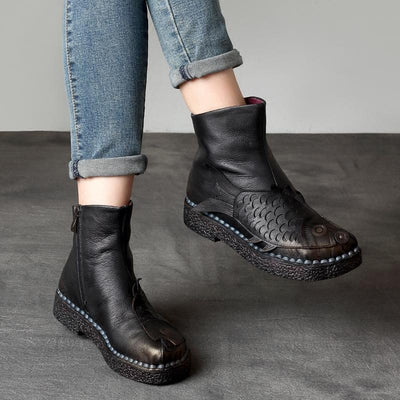 Vintage Leather Fish Boots Dec 2020-New Arrival 35 black 