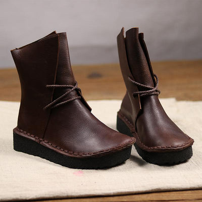 Vintage Leather Lacing Casual Ankle Boots September 2021 new-arrival 