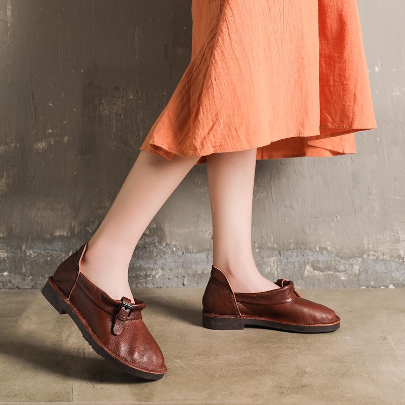 Vintage Leather Round Toe Flat Soft Women Shoes 2019 May New 