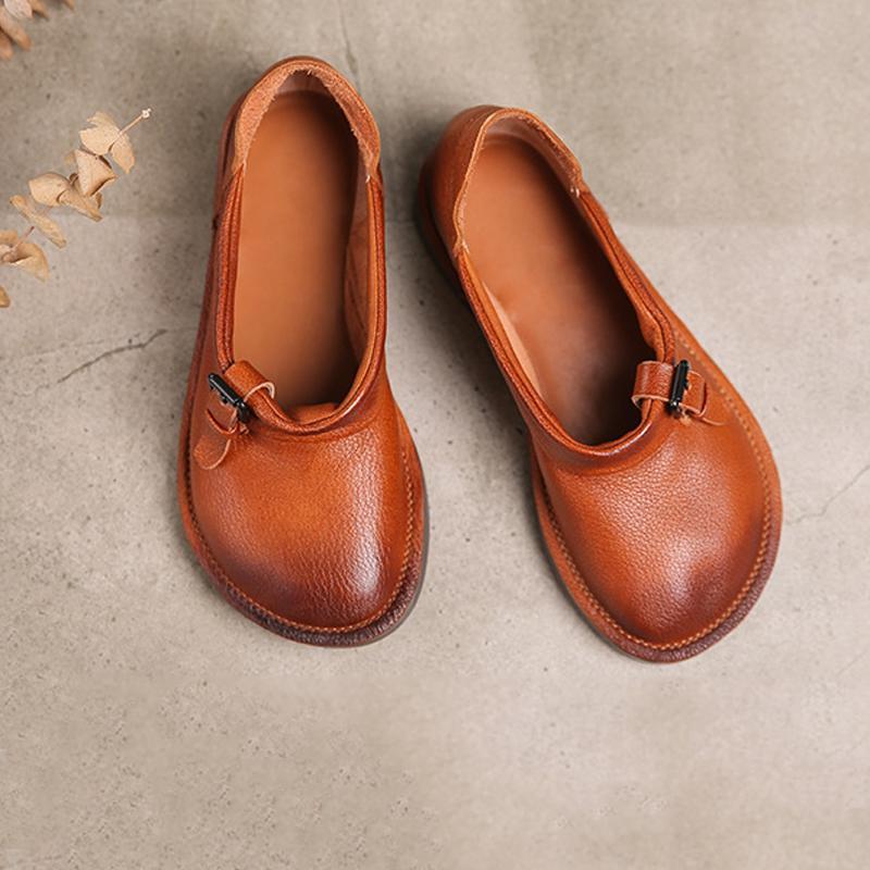 Vintage Leather Round Toe Flat Soft Women Shoes 2019 May New 35 Brown 