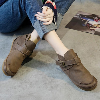 Vintage Leather Sewing Crossing Belts Casual Round Toe Boots 2019 April New 