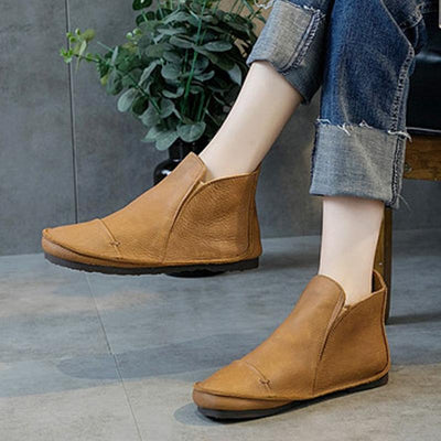 Vintage Leather Sewing Slip On Round Toe Boots 2019 April New 35 Camel 