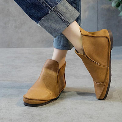 Vintage Leather Sewing Slip On Round Toe Boots 2019 April New 