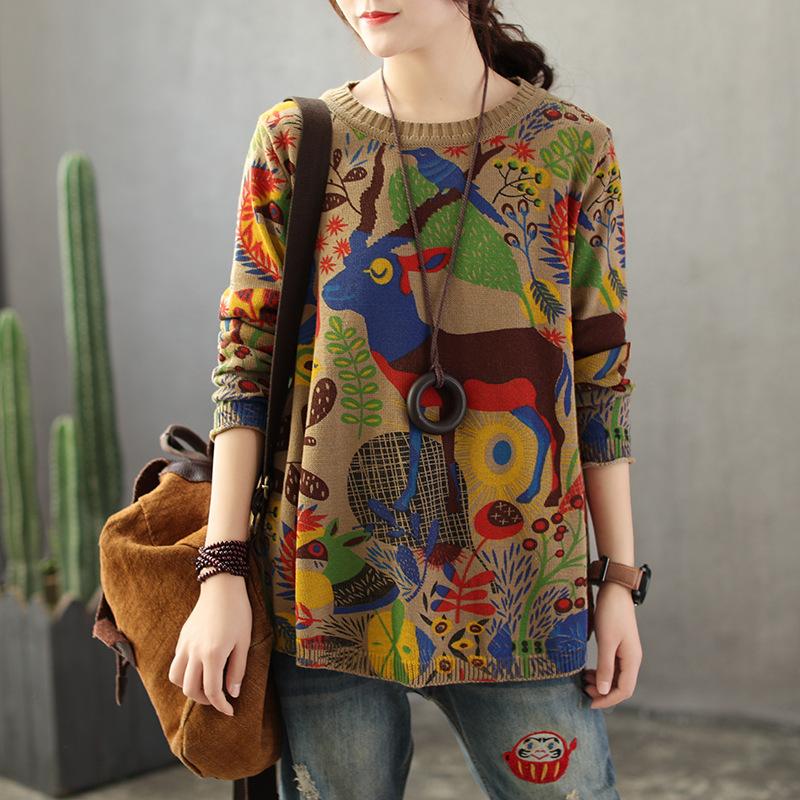 Vintage Loose Animal Pattern Print Blouse 2019 March New 