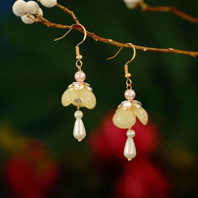 Vintage Pearl Long Earrings Ethnic Style Jewelry