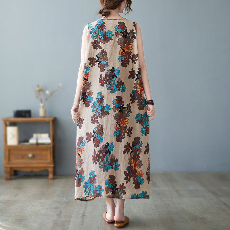 Vintage Sleeveless Summer Cotton Floral Dress
