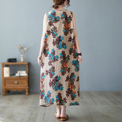 Vintage Sleeveless Summer Cotton Floral Dress