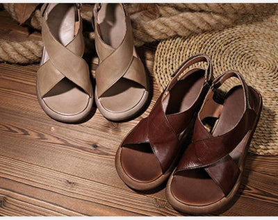 Wedge Velcro Retro Fashion Non-Slip Leather Sandals